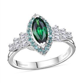 RHAPSODY zertifiziert und geprüft AAAA Tsavorite Granat, Paraiba Turmalin und VS-EF Diamant Ballerina Ring in 950 Platin - 1,50  ct.