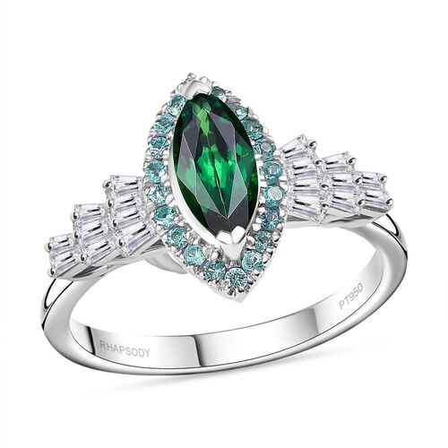 RHAPSODY zertifiziert und geprüft AAAA Tsavorite Granat, Paraiba Turmalin und VS-EF Diamant Ballerina Ring in 950 Platin - 1,50  ct. image number 0