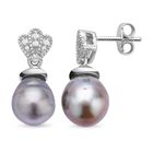 Tahiti Perle ( 9-10 mm) und weiße Zirkon-Ohrringe, 925 Silber rhodiniert ca. 0.13 ct image number 3