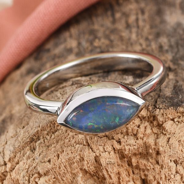 Boulder Opal Triplett Solit&auml;r Ring 925 Silber Platin-&Uuml;berzug image number 2