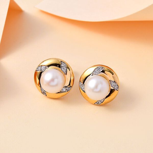 Süßwasserperlen und Zirkon Ohrringe - 6,25 ct. image number 2