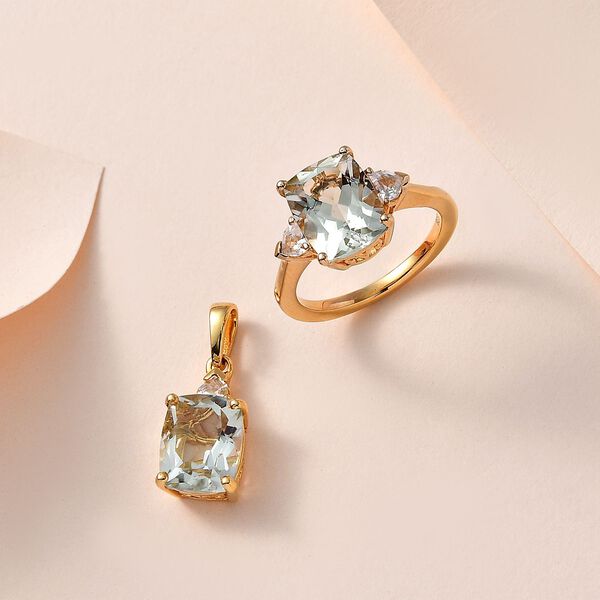 Prasiolite Schmuckset 925 Silber Gelbgold Vermeil ca. 6,30 ct. image number 2