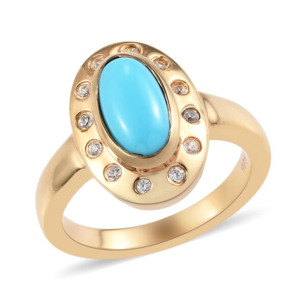 Nat&uuml;rlicher Sleeping Beauty T&uuml;rkis und Zirkon Halo Ring 925 Silber 585 Vergoldet image number 2