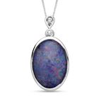 Boulder Opal Triplette und weißer Zirkon-Anhänger mit Kette, 925 Silber rhodiniert ca. 6.53 ct