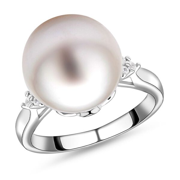 Wei&szlig;er S&uuml;dseeperlen und Zirkon-Ring, , 925 Silber rhodiniert image number 4