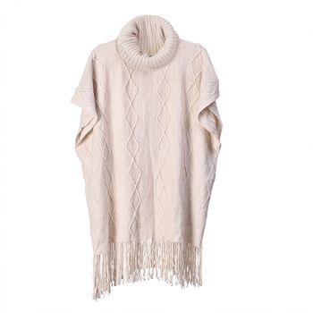 LA MAREY - Poncho mit hohem Kragen und Quaste, Gr&ouml;&szlig;e:(passend f&uuml;r S-XL): 70x65+15 cm, Beige