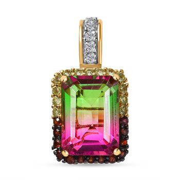 Wassermelonen Quarz Triplette, Wei&szlig;er Zirkon Anh&auml;nger 925 Silber 750 Gelbgold Vermeil ca. 8.83 ct