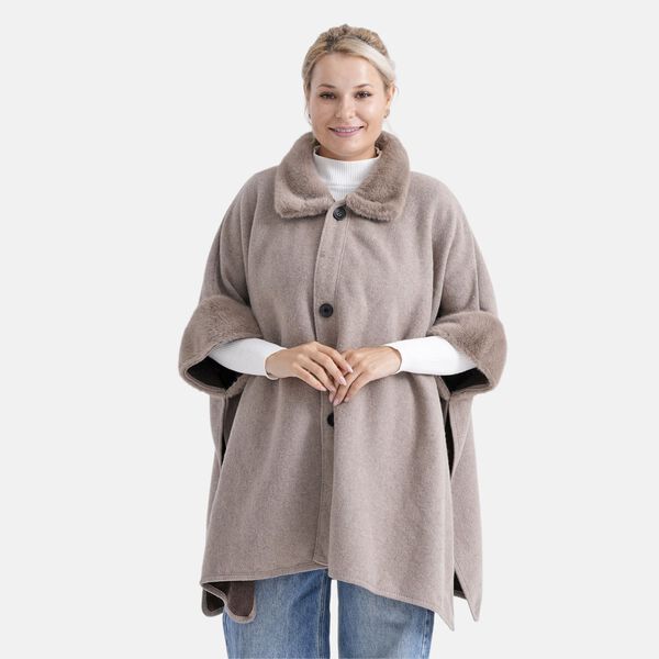 LA MAREY Signature Kunstfell-Poncho mit Plüschkragen und Umschlagärmeln, Einheitsgröße, Braun image number 5