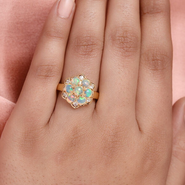 Nat&uuml;rlicher &Auml;thiopischer Opal und Zirkon Ring 925 Silber vergoldet  ca. 1,80 ct image number 3