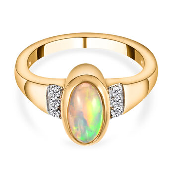 Nat&uuml;rlicher, &auml;thiopischer Opal und wei&szlig;er Zirkon-Ring, 925 Silber vergoldet (Gr&ouml;&szlig;e 16.00) ca. 0,91 ct
