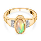 Natürlicher, äthiopischer Opal und weißer Zirkon-Ring, 925 Silber vergoldet (Größe 16.00) ca. 0,91 ct