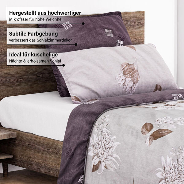6-tlg. Bettw&auml;sche-Garnitur mit doppelseitigem Druck, Blumenmuster, beige image number 5