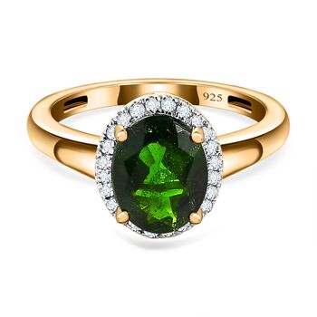 Nat&uuml;rlicher Chromdiopsid, Wei&szlig;er Diamant Ring, 925 Silber Gelbgold Vermeil (Gr&ouml;&szlig;e 16.00) ca. 2.01 ct