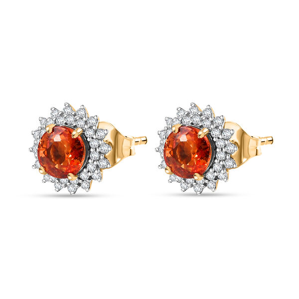 Zertifiziert und geprüft AAA Orange Saphir und Diamant Ohrringe in 585 Gold - 2,18 ct. image number 4