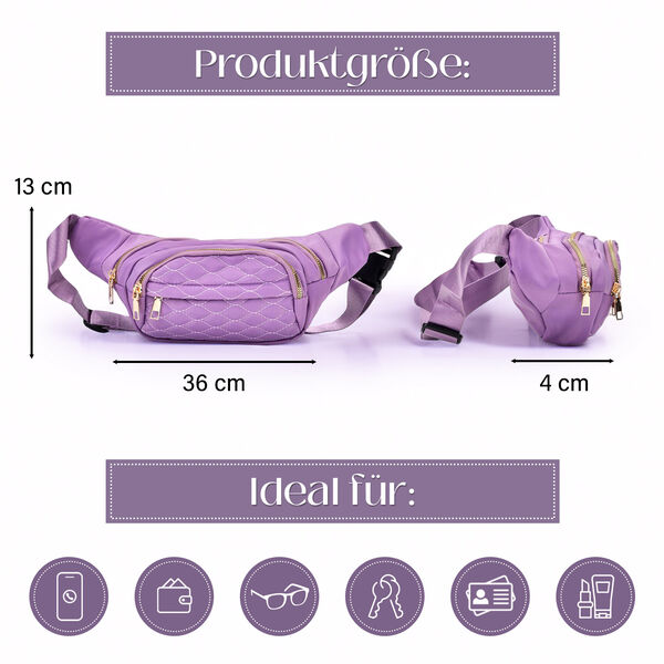 Nylon-Gürteltasche mit RFID-Schutz, 36x4x13cm, Lavendel image number 5