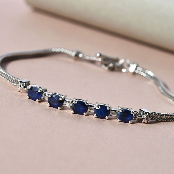 Masoala Saphir (Fissure gefüllt) und Zirkon Armband ca. 19 cm 925 Silber platiniert ca. 2,78 ct image number 2