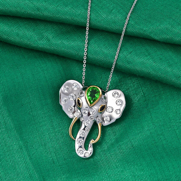 GP - Chartreuse Quarz, Wei&szlig;er Zirkon Schmuckset ca. 50 cm 925 Silber rhodiniert, 925 Silber Rhodiniert und 750 Gelbgold Vermeil ca. 2.66 ct image number 1