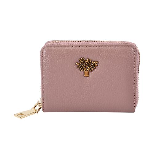 Portemonnaie aus echtem Leder mit filigranen, baumförmigen Beschlägen, 10.5x2x8, Rosa image number 0