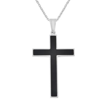 Shungit Kreuz-Anh&auml;nger mit Kette, 60 cm, Edelstahl 0.20 ct