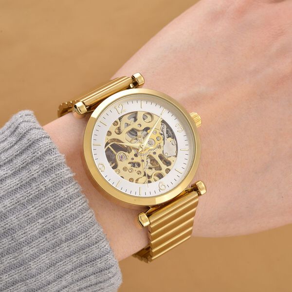 GENOA TIME V2 Automatik-Mechanische Uhr, weißes Zifferblatt mit Sonnenschein-Design, 3ATM Wasserdicht, 22 cm, gelb image number 2