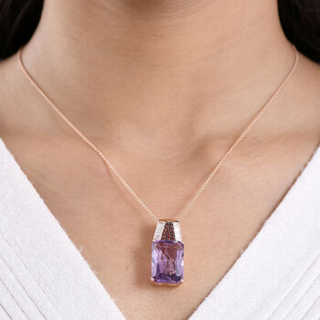 D'Joy Rose De France Amethyst, Moissanit und Mosambik Granat Ring und Anh&auml;nger mit 50cm Kette