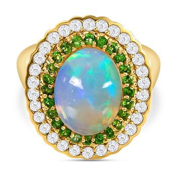 Nat&uuml;rlicher, &auml;thiopischer Welo Opal, Chromdiopsid und wei&szlig;er Zirkon-Ring - 4,99 ct.