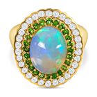 Natürlicher, äthiopischer Welo Opal, Chromdiopsid und weißer Zirkon-Ring, 925 Silber Gelbgold Vermeil (Größe 20.00) ca. 4.99 ct