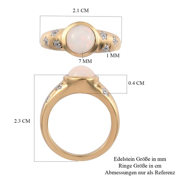 Nat&uuml;rlicher &Auml;thiopischer Opal und Zirkon Solit&auml;r Ring 925 Silber 585 Vergoldet image number 6