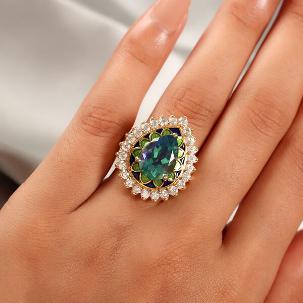 Pfau Triplett Quarz und Zirkon Ring 925 Silber Gelbgold Vermeil  ca. 7,72 ct image number 3