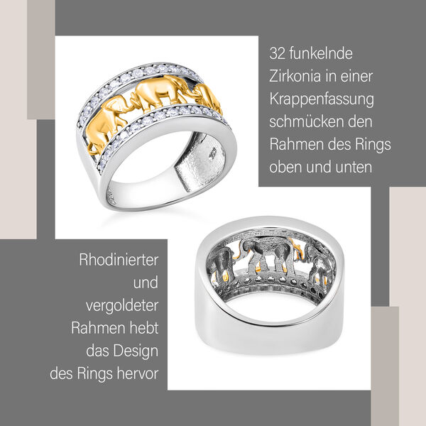 LUSTRO STELLA - zweifarbiger Zirkonia-Elefant-Ring in Silber image number 10