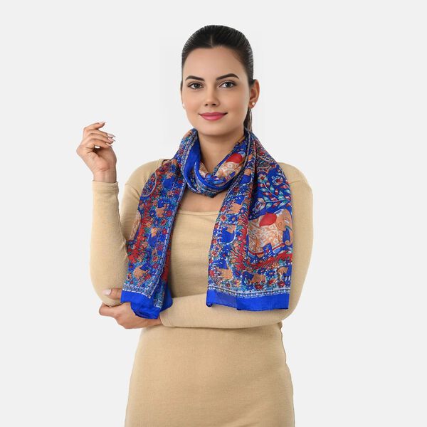 La Marey  100% Silk Printed silk scarves  100% Silk Size-50x170 cms Color-navy blue image number 2