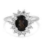 Rauchquarz und Zirkonia Ring 925 Silber (Größe 16.00)