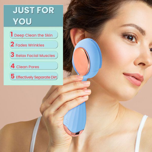 Elektrische Gesichtsreinigungsbürste mit USB-Kabel, Hellblau image number 3