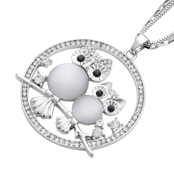 Simulierter Katzenauge- und wei&szlig;er Kristall-Anh&auml;nger mit Kette - 4,60 ct. image number 3