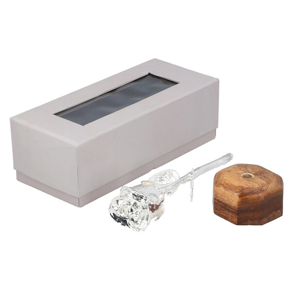 Rose mit Aufbewahrungsbox und Holz-Ständer, versilbert image number 5