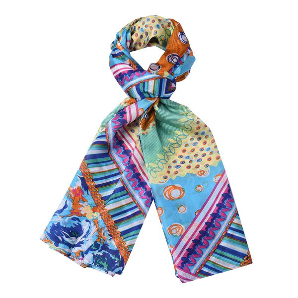 LA MAREY - 100% natürlicher, bedruckter Maulbeerseiden-Schal in Geschenkbox, 110x180 cm, Hellblau  image number 3