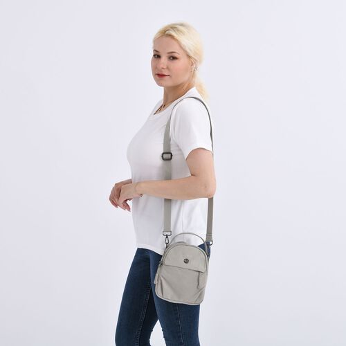 "lifestyle-Color:Light grey size/Profile:Nylon Crossbody Bag wall(exterior):Nylon  Lining(interior):Polyster Pockets(exterior):zipped-1;Pockets(interior): zipped-1. Measurement(inch):17*21*8cm   strap:cm " image number 1