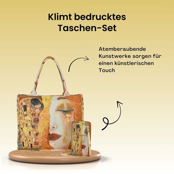 2-teiliges Taschenset - 40x12x35cm Shopper und 20x11x2cm Handytasche, Klimt image number 1