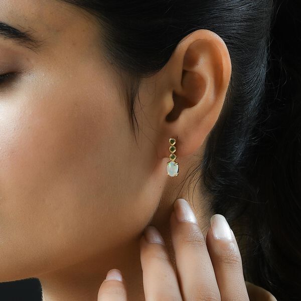 Nat&uuml;rliche, &auml;thiopische Welo Opal und nat&uuml;rliche Chromdiopsid-Ohrringe, 925 Silber vergoldet ca. 1.42 ct image number 3