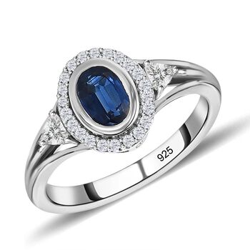 Kaschmir Kyanit, wei&szlig;er Zirkon Ring, 925 Silber platiniert (Gr&ouml;&szlig;e 19.00) ca. 1.61 ct