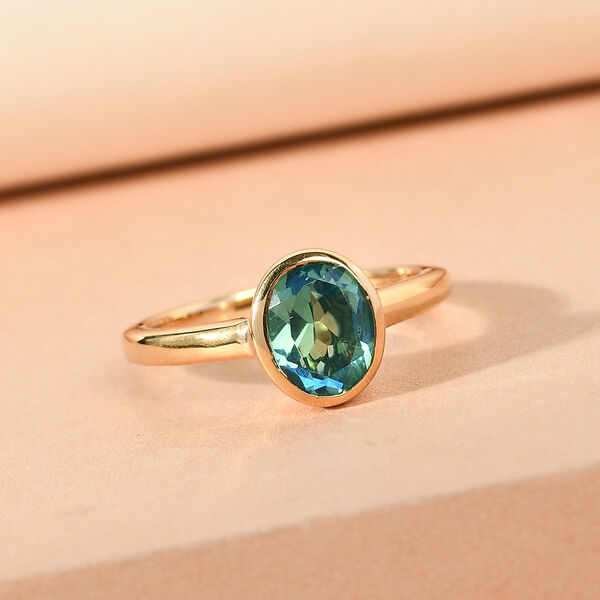 Pfau Triplett Quarz Solit&auml;r Ring 925 Silber vergoldet image number 2