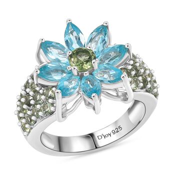 Djoy Betroka Blauer Apatit, Nat&uuml;rlicher gr&uuml;ner Apatit Ring 925 Silber rhodiniert (Gr&ouml;&szlig;e 21.00) ca. 3.84 ct