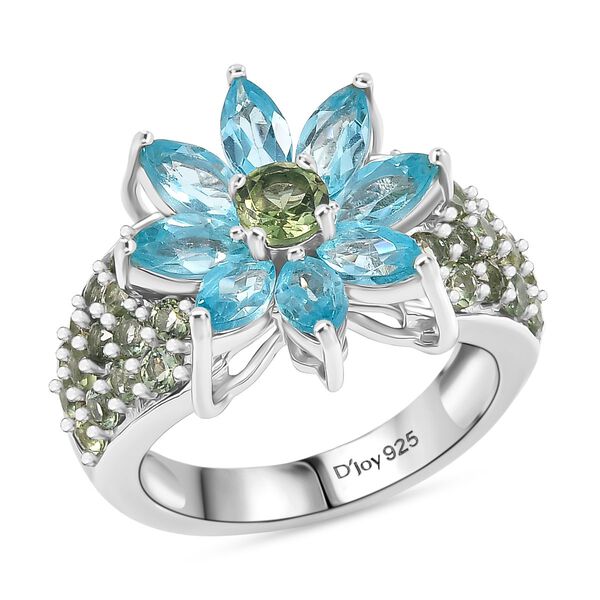 Djoy Betroka Blauer Apatit, Nat&uuml;rlicher gr&uuml;ner Apatit Ring 925 Silber rhodiniert (Gr&ouml;&szlig;e 21.00) ca. 3.84 ct image number 4