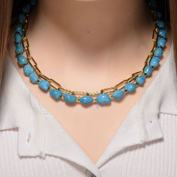 Blauer Howlit Halskette, ca. 45 cm + 5 cm Extender, vergoldet ca. 130.00 ct