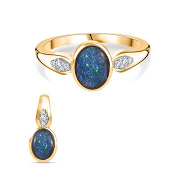 Boulder Opal Triplette-Ring und Anh&auml;nger, 925 Silber vergoldet ca. 2.00 ct