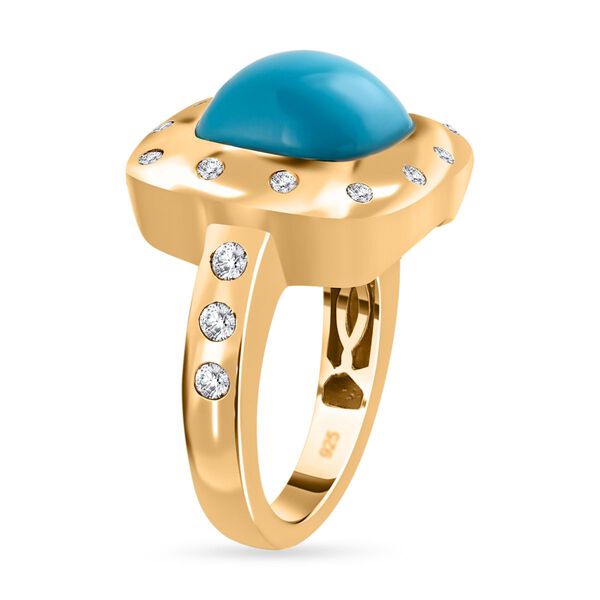 Amerikanischer nat&uuml;rlicher Sleeping Beauty T&uuml;rkis, wei&szlig;er Zirkon Ring, 925 Silber Gelbgold Vermeil (Gr&ouml;&szlig;e 20.00) ca. 5.18 ct image number 5