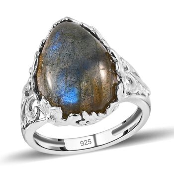 Labradorit Ring, 925 Silber platiniert (Gr&ouml;&szlig;e 16.00) ca. 8,87 ct