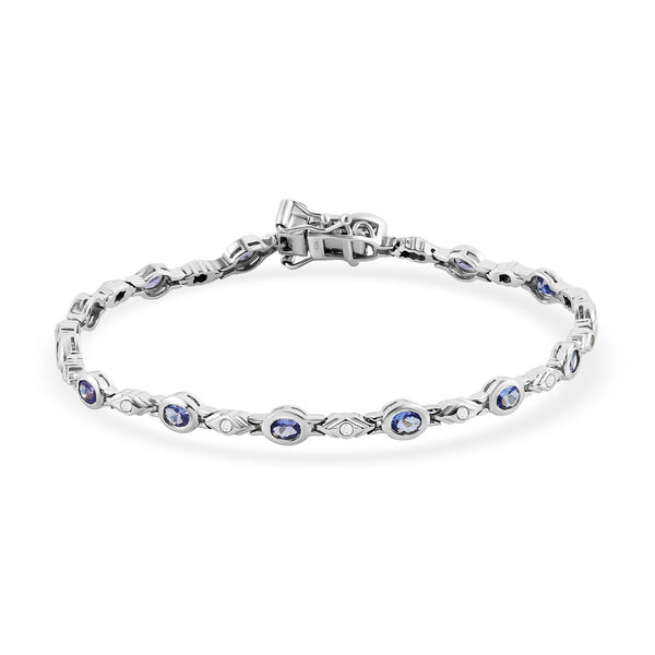 Tansanit und wei&szlig;es Zirkon-Armband, ca. 19 cm, 925 Silber platiniert ca. 2,11 ct