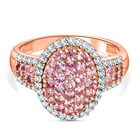 Rosa Saphir und Zirkon Ring, 925 Silber rosévergoldet (Größe 16.00) ca. 1.70 ct