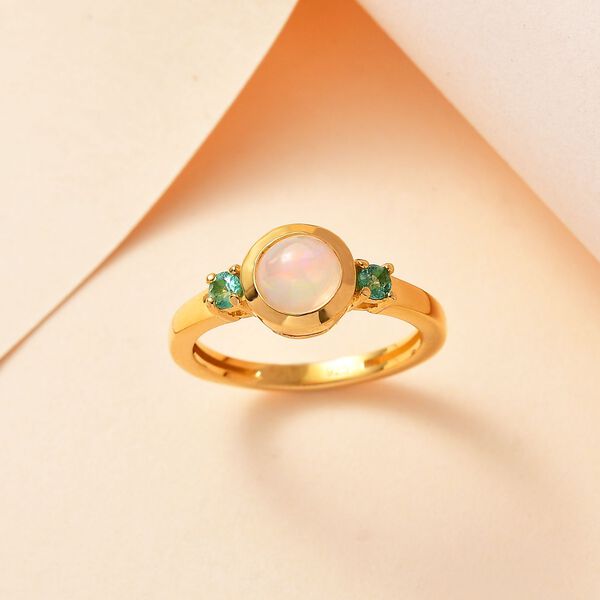 AA Nat&uuml;rlicher, &auml;thiopischer Welo Opal, Smaragd Ring 925 Silber vergoldet (Gr&ouml;&szlig;e 16.00) ca. 0,69 ct image number 2